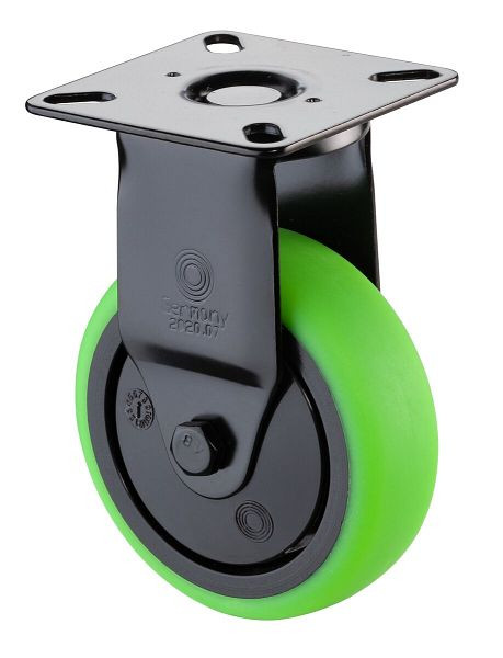 BS Rollen Bockrolle schwarz, thermoplastisches Gummirad grün, Felge schwarz, Kugellager, Platte, Durchmesser: 75 mm, VE: 4 Stück, A810.A85.075.04