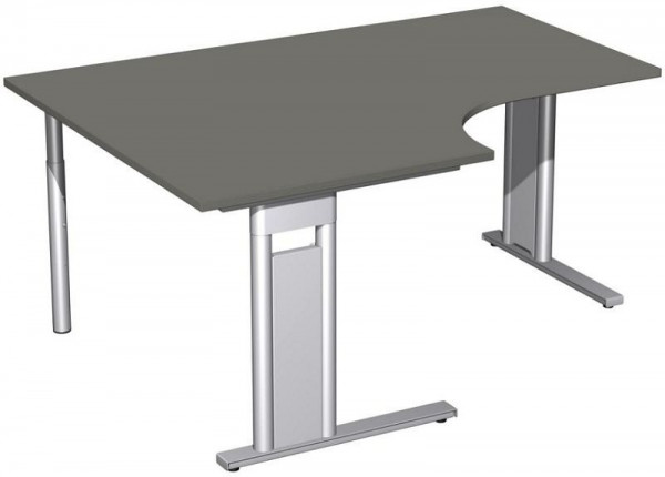 geramöbel PC-Schreibtisch links starr, C Fuß Blende optional, 1600x1200x720, Graphit/Silber, N-648320-GS