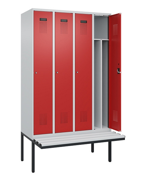 C+P Spind Evolo PLUS, 4 Abteile, 2120x1200x815mm, 7035/3000, Haken 4, Zylinderschloss, Material Sitzfläche Kunststoff, 0490407-40F S10084