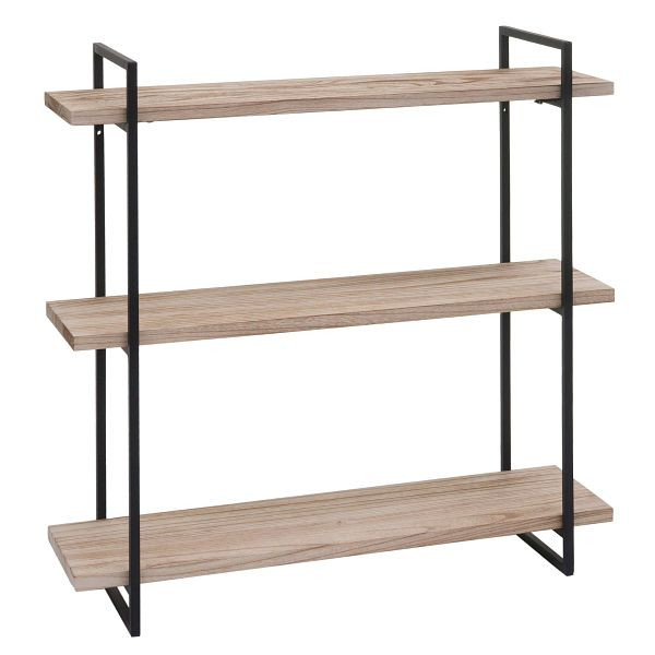 Mendler Wandregal HWC-K78, Hängeregal Schweberegal, 3 Regalböden Massiv-Holz Industrial 60x60x18cm, natur, Metall schwarz, 98632