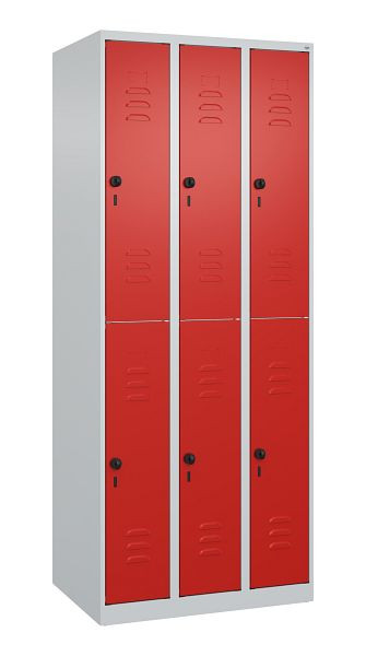 C+P Doppelstöckiger Spind Classic PLUS, 3 Abteile, 1850x750x500mm, 7035/3020, Drehriegel, 080300-39 S10002