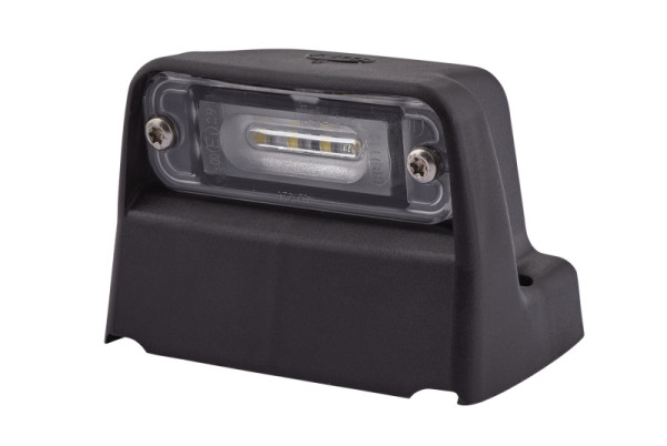 HELLA Kennzeichenleuchte, LED, 24V, geschraubt/Anbau, Lichtscheibenfarbe: glasklar, Stecker: Flachstecker, Aufbau/oben, 2KA 010 278-121