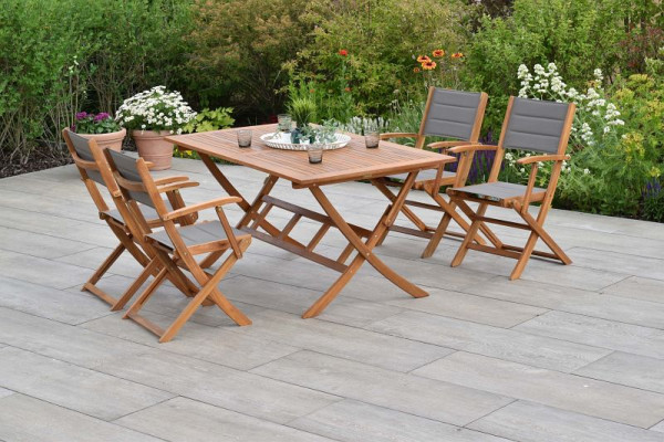 Merxx Acapulco Set 5-teilig, 4 Acapulco Klappsessel, gepolstert, 1 Klapptisch, 160 x 90 cm, FSC Akazienholz mit Textilbespannung, 50770-309