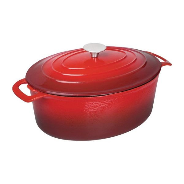 Vogue ovaler Schmortopf rot groß, hochwertiges Gusseisen, GH314