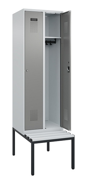 C+P Spind Evolo PLUS, 2 Abteil, 2120x600x815mm, 7035/0004, Zylinderschloss, Material Sitzfläche Kunststoff, Sitzbank, 0490507-20 S10095