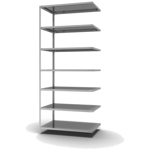 hofe Fachboden-Anbauregal, 3000x800x1300 mm, 7 Fachebenen, verzinkt, 200 kg Fachlast, 1400 kg Feldlast, zweiseitige Bedienung, WZA30813M