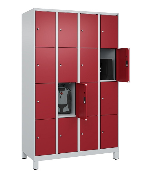 C+P Schließfachschrank Evolo PLUS, mit Füßen, 16 Fächer, 1950x1200x500mm, 7035/3003 Rubinrot, 049010-404 S10004
