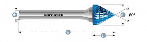 Karnasch Hartmetall-Frässtift Blue-Tec beschichtet KSJ/ HP-3 d1= 25,0 / l2= 24,5 / d2= 6 / l1= 68mm, 115101040
