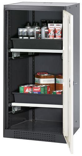 asecos Chemikalienschrank Systema-T CS-52RG, Korpus anthrazit, Flügeltüren weiß, 2 Tablarauszüge, 208684
