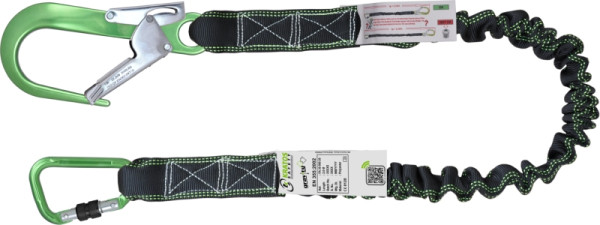 Kratos Verbindungsmittel aus elastischem Gurtband mit Falldämpfer 2 m mit grünen Aluminium Karabinern, FA3090020