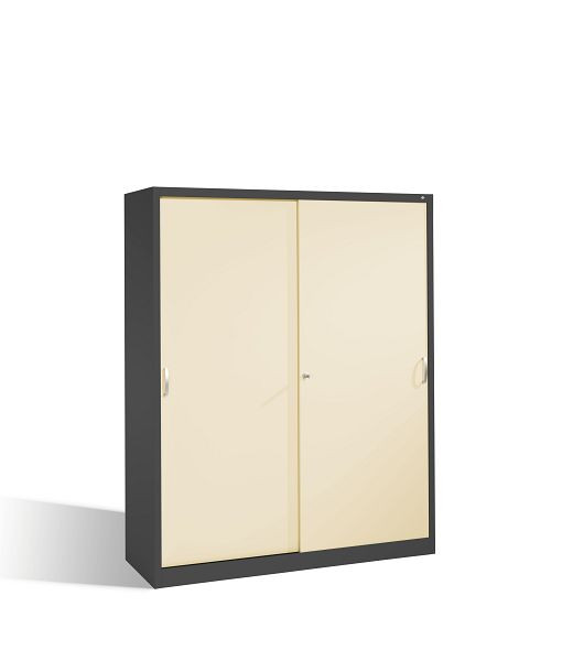 C+P Schiebetürenschrank Acurado, H1950xB1600xT500mm, Farbe: Schwarzgrau / Perlweiß, Bügelgriff, 5 OH, 2150-00 S10138
