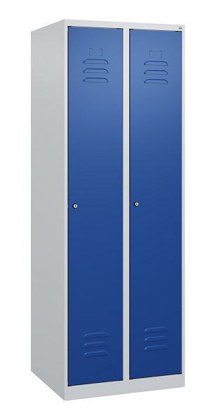 C+P Umkleidespind Classic PLUS mit Mitteltrennwand, 2 Abteile, 1700x600x500mm, 7035/5010, Zylinderschlösser, 0800007-20F S10016