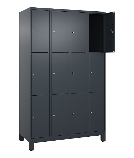 C+P Schließfachschrank Evolo PLUS, mit Füßen, 12 Fächer, 1950x1200x500mm, 7016/7016 Anthrazitgrau, Abteile 4, Abteilbreite 300 mm, 049010-403 S10016