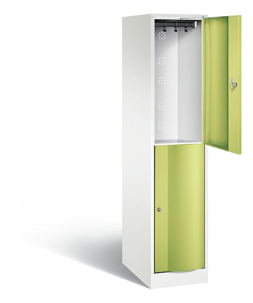 C+P Spind doppelstöckig XL Resisto, H1950xB396xT640mm, Farbe: Verkehrsweiß / Viridingrün, 8270-173 S10029