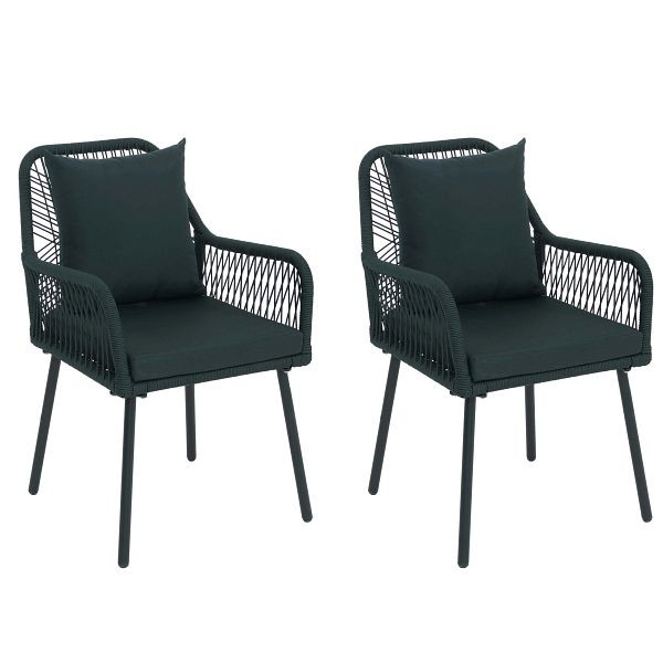 Mendler 2er-Set Gartenstuhl HWC-O12, Outdoor Sitz-/Rückenpolster Aluminium Seilgeflecht Rope, grün, Bezug grün, 120170