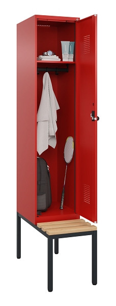 C+P Spind Evolo PLUS, 1 Abteile, 2120x400x815mm, 3020/3020, Haken 4, Drehriegel, Sitzfläche Buche-Hartholz, Sitzbank, 0490507-12 S10025