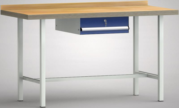 KLW Standard-Werkbank - 1500 x 700 x 900 mm L x T x H (ERGO-Version), mit einer Einzelschublade 150 mm Fh-EA, mittig, WS001E-1500M40-E7003