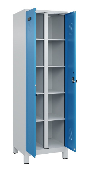 C+P Wäsche-Spind Evolo PLUS, mit Füßen, 2 Abteile, 1950x600x500mm, 7035/5012, Verschluss Drehriegel, 049012-20B S10007