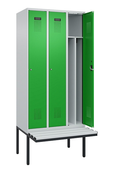 C+P Spind Evolo PLUS, 3 Abteile, 2120x900x815mm, 7035/6037, Haken 4, Zylinderschloss, Material Sitzfläche Kunststoff, 0490407-30F S10092