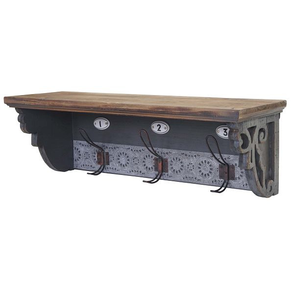 Mendler Wandgarderobe HWC-A43, Wandhaken, Tanne Holz massiv Vintage 22x60x18cm, 57078