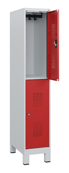 C+P Doppelstöckiger Spind Evolo PLUS, Füße, 2 Fächer, 1630x300x500mm, 7035/3000, Zylinderschloss, 0493105-10 S10024