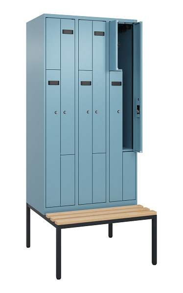 C+P Z-Spind Evolo PLUS, 6 Fächer, 2120x900x815mm, 0010/0010, Zylinderschloss, Material Sitzfläche Buche-Hartholz, Sitzbank, 0490537-306 S10048