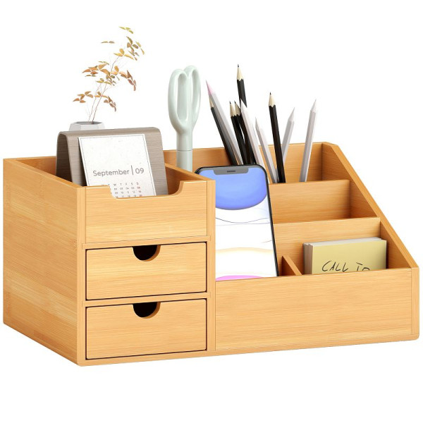 HOMCOM Schreibtischorganizer Aufbewahrungsbox Büro Box Organisation 2 Schubladen Natur 33 x 20,5 x 15,5 cm, 833-462