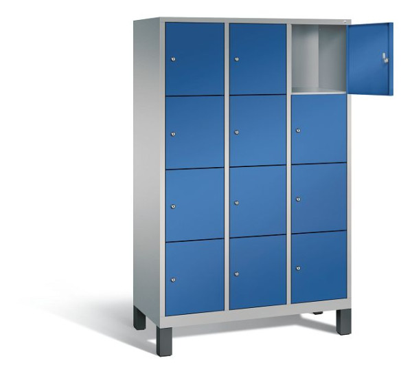 C+P Schließfachschrank Evolo, H1850xB1200xT500mm, Farbe: Weißaluminium / Enzianblau, 48010-324 S10231
