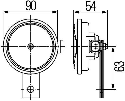 HELLA Horn - S90 - 12V - 113dB(A) - Frequenzbereich: 350Hz - Tiefton - Gehäusefarbe: schwarz - Steckanschluss - Stecker: DEUTSCH, 3AL 922 200-761