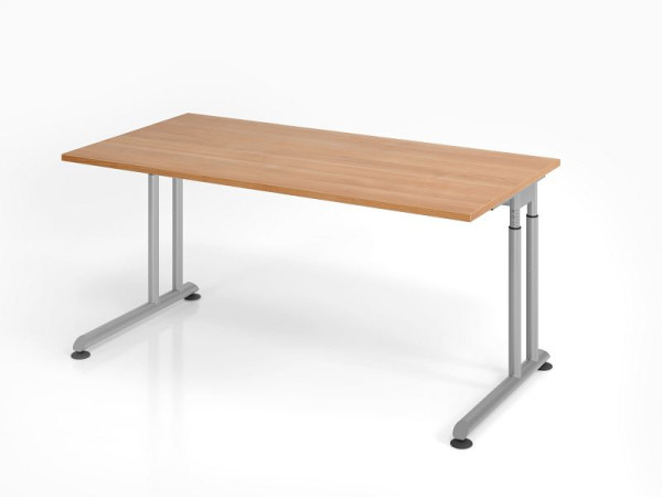 Hammerbacher Schreibtisch ZS16, 160 x 80 cm, Platte: Nussbaum, 25 mm dick, ABS-Dickkante, Rechteckform, Silber, VZS16/N/S