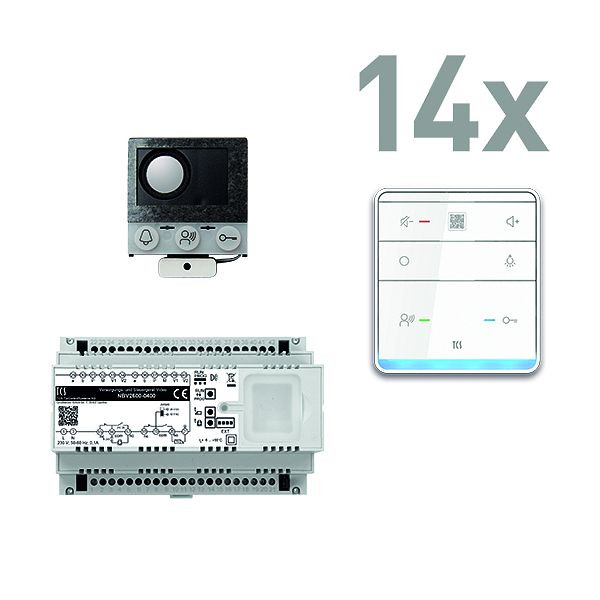 TCS Türkontrollsystem audio: pack PRO Einbau 14 Wohneinheiten, mit Einbaulautsprecher ASI12000+14x Freisprecher ISW6010+Steuergerät NBV2600, PAIF140/005