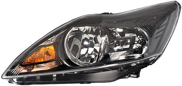 HELLA Halogen-Hauptscheinwerfer, für u.a. Ford Focus II (DA_, HCP, DP), Titanium, schwarz, für Linksverkehr, rechts, 1LE 354 257-081