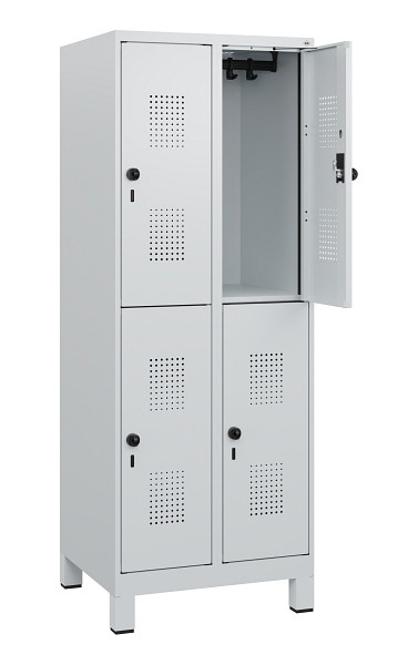 C+P Doppelstöckiger Spind Evolo PLUS, Füße, 4 Fächer, 1630x600x500mm, 7035/7035, Drehriegel, 0493105-20 S10013