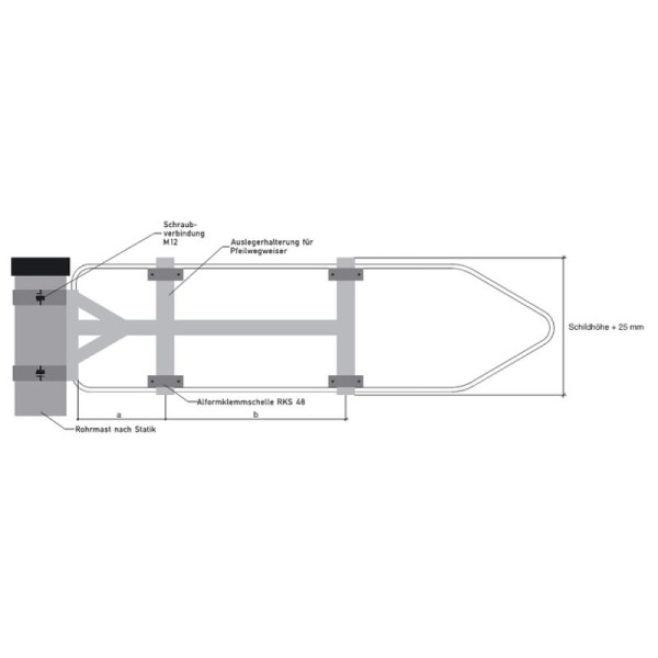 Stein HGS Ausleger-Halterung für Pfeilwegweiser, 600x2000mm, Schellenbefestigung, ah60209