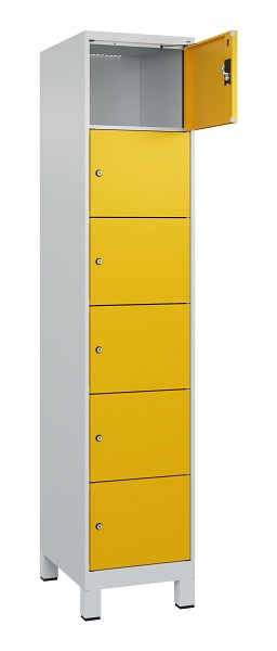C+P Schließfachschrank Evolo PLUS, mit Füßen, 6 Fächer, 1950x400x500mm, 7035/10, Frontfarbe RAL 1004 Goldgelb, 049010-126 S10000
