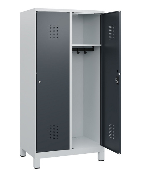 C+P Spind Evolo PLUS, Füße, 2 Abteile, 1630x800x500mm, 7035/7016, Zylinderschloss, 0490105-22 S10039