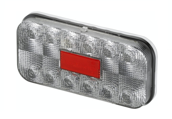 HELLA Heckleuchte, LED, 24V, Anbau/geschraubt, Lichtscheibenfarbe: glasklar, LED-Lichtfarbe: weiß, Stecker: Rundstecker, links/rechts, 2VA 011 900-031