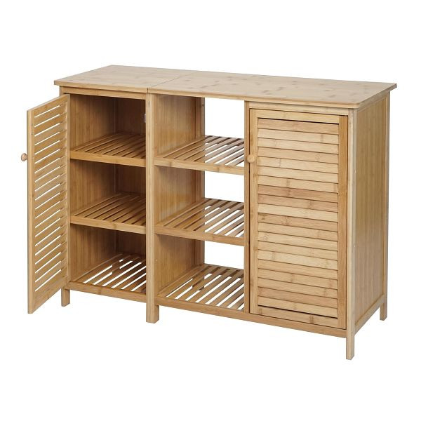 Mendler Badezimmerschrank HWC-B18, Regal Kommode Badschrank Badregal, 2 Türen Bambus 75x99x33cm, 84837