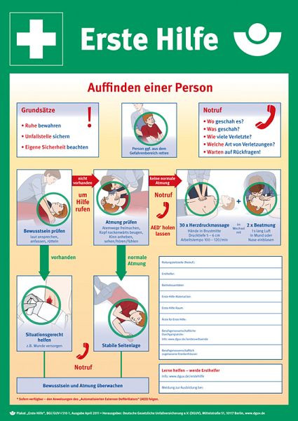 Eichner Rettungsschild "Anleitung zur erste Hilfe", B x H: 40 x 56 cm, Kunststoff Hart-PVC, Stärke 1,2 mm, 9225-14014-040
