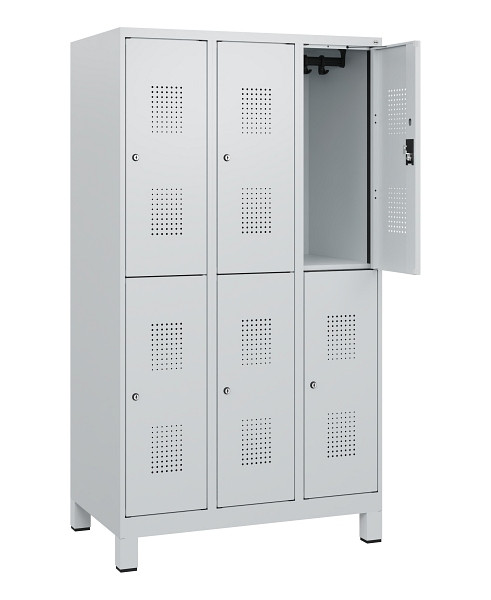 C+P Doppelstöckiger Spind Evolo PLUS, Füße, 6 Fächer, 1630x900x500mm, 7035/7035, Zylinderschloss, 0493105-30 S10040