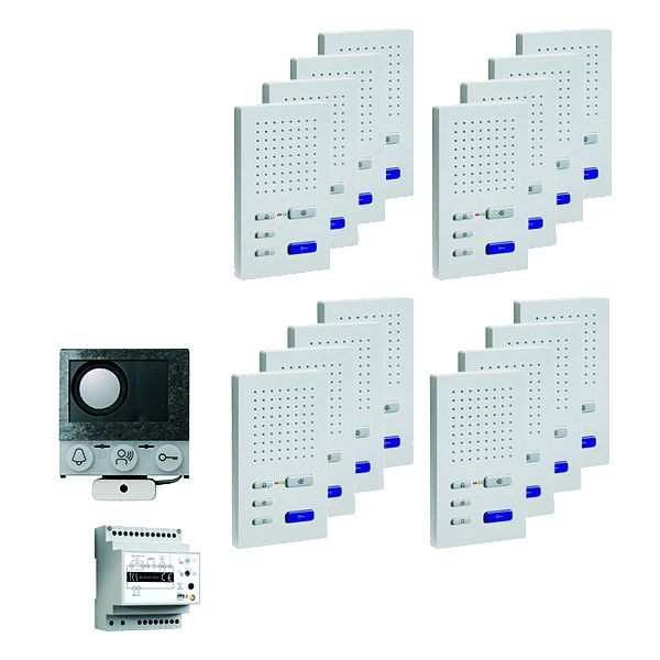 TCS audio:pack Einbau für 16 Wohneinheiten, mit Einbaulautsprecher ASI12000 + 16x Freisprecher ISW3030 + Steuergerät BVS20, PAIF160/004