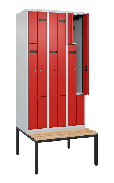 C+P Z-Spind Evolo PLUS, 6 Fächer, 2120x900x815mm, 7035/3020, Zylinderschloss, Material Sitzfläche Buche-Hartholz, Sitzbank, 0490537-306 S10034