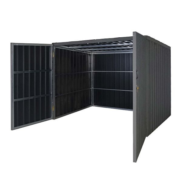 Mendler Mülltonnenverkleidung HWC-J29, Mülltonnenbox für Müllcontainer 660-1100L, WPC Metall 166x200x155cm, grau, 76063+76064+76065+76066+76067