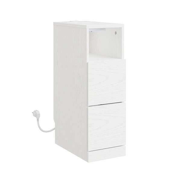 SoBuy Nachttisch mit 2 Schubladen in Cream White, Kommode mit USB-Ladestation, Beistelltisch aus Spanplatte, 35×20×60 cm, Tragkraft 20 kg, FBT149-E-WG