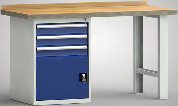 KLW Standard-Werkbank - 1500 x 700 x 840 mm L x T x H, links 3x100EA/Türe 400 mm, WS515N-1500M40-E7029
