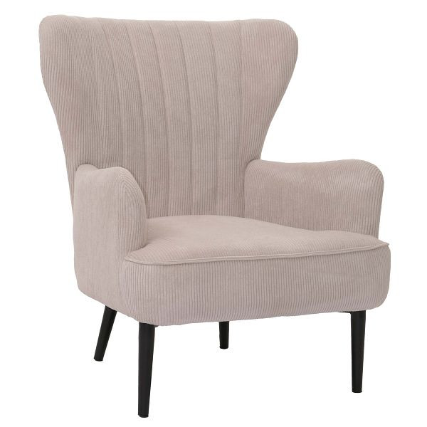 Mendler Lounge-Sessel HWC-K37, Cocktail-/Ohrensessel Polsterstuhl Retro Vintage Stoff Cord (290g/m²) Öko-Tex, beige, 109073