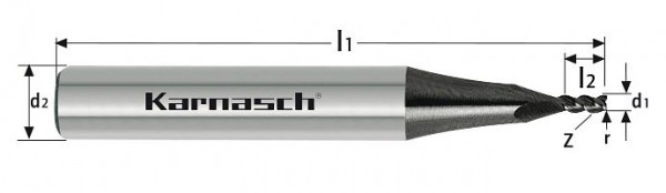 Karnasch VHM-Miniplus Schaftfräser lang HSC d=6,0 / r0,5 / Z=3 UFX-1 Nano, VE: 10 Stück, 3062970600050