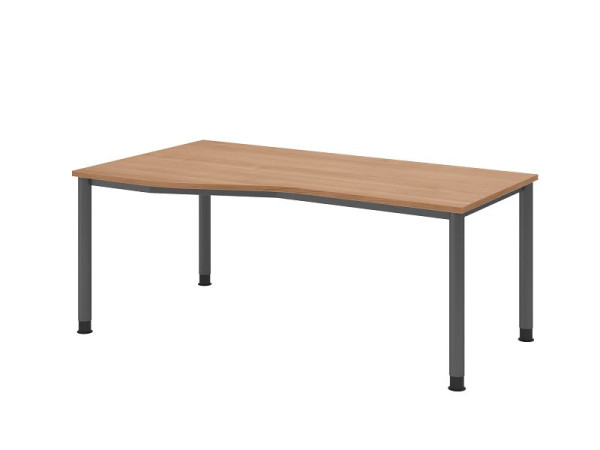 Hammerbacher Schreibtisch HS18, 180 x 100/80cm, Platte: Nussbaum, 25 mm dick, 4-Fuß-Gestell in Graphit, Arbeitshöhe 68,5-81cm, VHS18/N/G