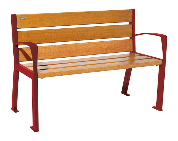 Procity Sitzbank Silaos 6 Holzlatten, 1200 mm, Mit Armlehne, Holz & Stahl, helle Eiche/RAL 3004, 209611.3004.CHEC