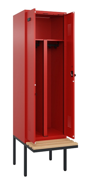 C+P PSA Doppel-Spind Evolo PLUS, Bank, 2 Abteile, 2120x600x815mm, 3020/3020, Drehriegel, Sitzfläche Holz, 0490427-20P S10025